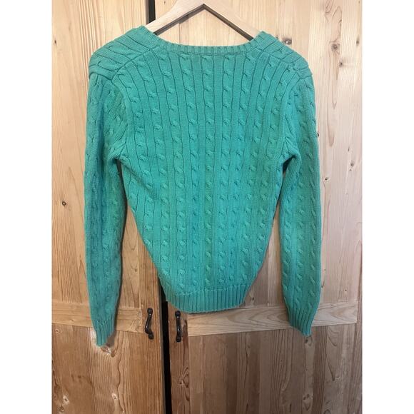 Ralph Lauren Sport Women Cable-knit Cotton V-neck Long Sleeve Sweater Jumper L - Picture 5 of 8